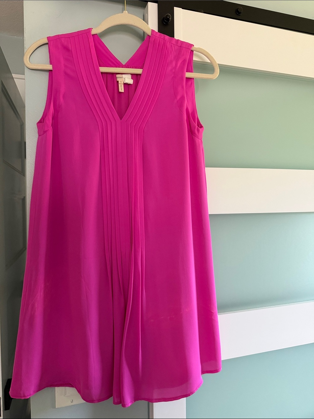 Bright Fuchsia Sleeveless Pintuck V-Neck Tunic